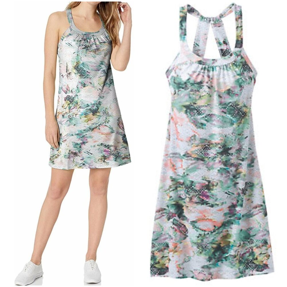 Prana Cantina Halter Dress Abstract Print Shelf Bra size S Outdoor Beach Travel